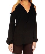  Michael Kors Ruffle Shoulder Black Top Women’s Sz M - $116.25 CAD