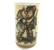 Vtg Sugar Frosted Glass Jar Candle Holder Hummel Girl kissing boy - £12.75 GBP