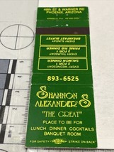Vintage Matchbook Cover  Shannon Alexsnder’S  Restaurant Phonex, AZ gmg ... - $12.38