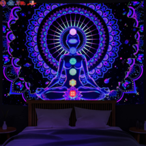 Blacklight Mandala Tapestry Seven Chakra UV Reactive Yoga Meditation Wall Hang - £19.19 GBP+