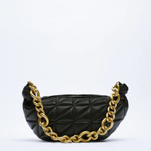 Branded Designer Women&#39;s Shoulder Bags Soft Pu Leather Thick Chain Quilted Purse - £36.88 GBP