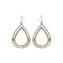 Double Teardrop Two Tone Dangle Drop Earrings Silver - £9.75 GBP