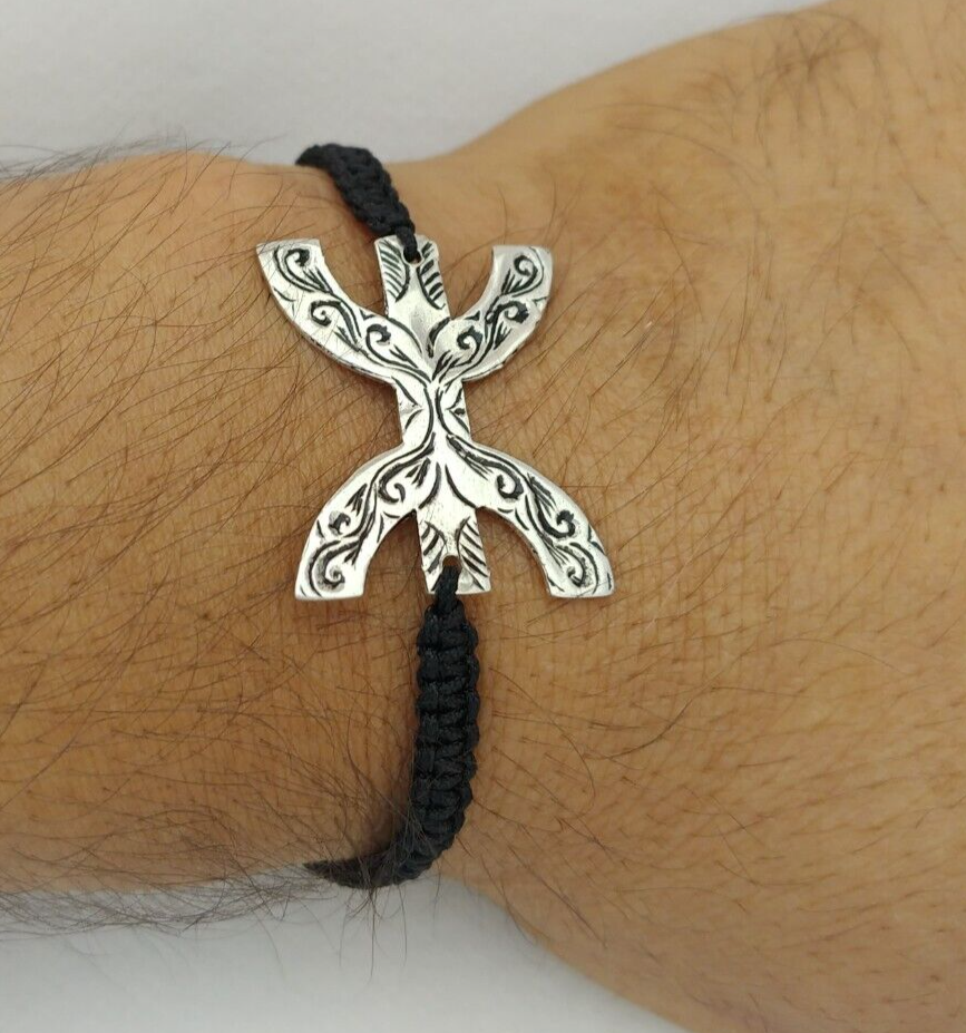 Berber Symbol Bracelet Silver Moroccan African Amazigh YAZ FREE MAN, Traces Gift