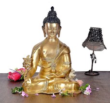 Buddha Statue for living room brass idol Height 15 Inch weight 7.5kg - £390.58 GBP