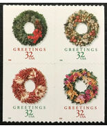 1998 32c Christmas Wreathes, Booklet Block of 4 Scott 3245-3248 Mint F/V... - $7.98