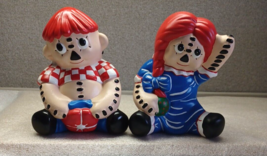 Raggedy Anne &amp; Andy Ceramic Sculptures Signed JGH-1974 6x5&quot; Hand Painted Vintage - £26.80 GBP