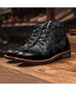 Men's Retro Lace-up Leather Ankle Motorcycle Boots - $41.99