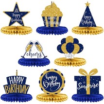 8 Pieces Birthday Centerpiece Table Decoration, Blue And Gold Happy Birthday Hon - £18.97 GBP