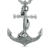 Solid Sterling Silver CHARM JEWELRY Grid Pattern Anchor Pendant For Men&#39;s - £81.26 GBP