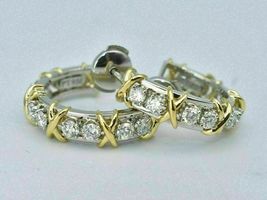 2.00 Ct Round Cut Diamond Ladies Huggie Hoop Earrings 10k Two Tone Gold Over - £72.50 GBP