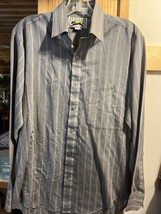 Le Tigre Vintage Men’s M Gray Stripe Long Sleeve Button Down Poly Blend Shirt - £16.77 GBP