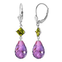 11 Carat 14K White Gold Leverback Gemstone Earrings w/ Peridots &amp; Amethysts - £314.97 GBP