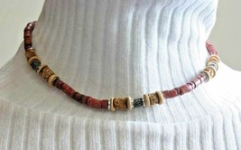 Fabulous Bohemian Shell &amp; Wood Bead Silver-tone Necklace 1970s vintage 17&quot; - $12.95