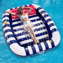 Iplay, Ilearn Pool Wave Inflatable Pool Lounger Float, 80&quot; X 66&quot; Large, Blue - £50.24 GBP