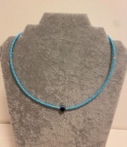 Evil eye beaded necklace handmade blue seed beads summer choker - £11.79 GBP