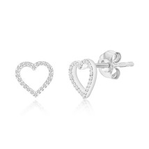 Sterling Silver Heart Diamond Studs - (48 Stones) - £135.23 GBP