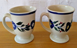 Design Pac Hand Painted Floral Coffee Mug 4.25&quot; Tall Set of 2 Footed Mugs - £14.38 GBP