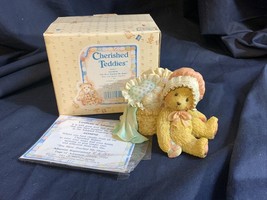 Cherished Teddies 1991 Jasmine Bear With Pillow Basket Bonnet Figurine 950475 - £4.44 GBP