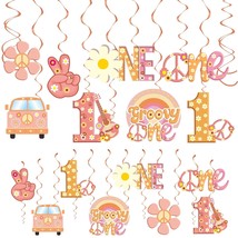 Boho Groovy 1St Happy Birthday Decorations Hanging Swirls For Baby Girls, One Gr - £14.84 GBP