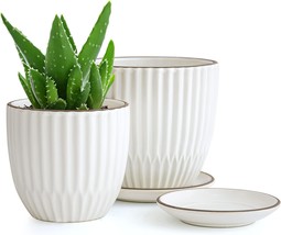 2 Pc. Set Of Stoneware Planter Pots, Ivory, 4 Inch And 6 Inch, Ceramic P... - £35.13 GBP