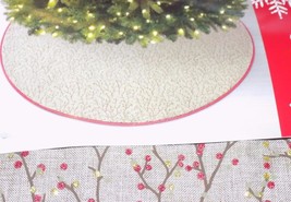 NEW 52&quot; Holly Berry Branch Brown Red Christmas Tree Skirt Rustic Cabin F... - $23.75