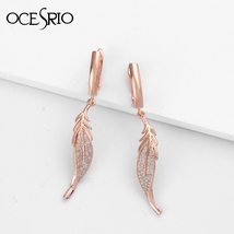 OCESRIO  New Women Drop Earrings CZ 585 Rose Gold Cut Out Leaf Shaped Dangling E - £8.49 GBP