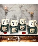 Vintage Halloween Hand Painted Ghost Mug Set/4 Ceramic Lucie Sable Origi... - $323.62 MXN