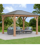 GAZEBO WOODEN OUTDOOR PATIO DECK HARD TOP YARDISTRY GARDEN BACKYARD CEDA... - $2,474.99