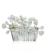 Floral Serenity White Pearls and Crystals Bridal Hair Comb Piece - £20.42 GBP