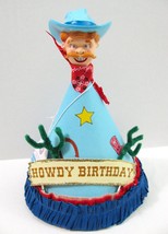 New Dept 56 Glitterville Cowboy Party Hat Birthday Blue 3D Table Centerp... - £17.44 GBP