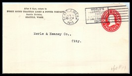 1913 US Cover (FRONT ONLY)-Puget Sound Traction Light &amp; Power Co, Seattle, WA R9 - £2.36 GBP