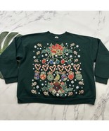 Sun Womens Vintage Christmas Sweatshirt Size XL Green Gold Holly Bear Gl... - $675.35 MXN