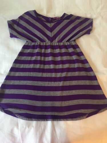 Girls Size Large Epic Threads Purple Gray Striped Tunic Dress Slight Hi Lo Hem - $16.00