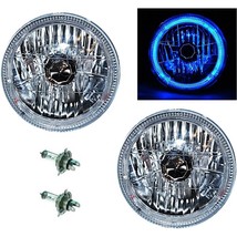 55 56 57 Chevy Halogen Blue LED Halo Headlight Headlamp H4 Light Bulbs 7" Pair - $79.95