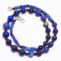 Natural Lapis Lazuli Mozambique Garnet Smooth Beads Necklace 4-11 mm 18&quot; UB-7880 - £8.73 GBP