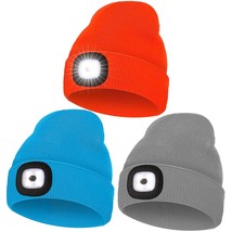 3 Pcs Winter Led Unisex Beanie Hat Night Usb Headlamp Cap For Kid (Orange, Blue, - £28.27 GBP