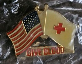 1 1/8&quot;American Red Cross Flag Gold Tone Metal Pin Hat Lapel Pinback Give... - $7.88