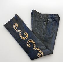 Vtg Leggiadro Leopard Jeans Womens 8 Blue Bootcut Embellished Tab Front ... - $24.94