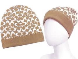 BNWTS Coach F85219 Knit Signature Logo F85207 Hat + gift receipt BEIGE - £23.97 GBP