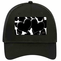 Black White Giraffe Black Centered Hearts Novelty Black Mesh License Plate Hat - £23.31 GBP