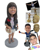 Personalized Bobblehead Stylish Lady In Traveler Outfit With Camera, Handbag And - £71.90 GBP