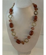 Faux Amber Bead and Gold Tone Circles Necklace with Clasp 28&quot; - £9.94 GBP
