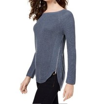 INC Womens Petite PXL Heather Inkberry Blue Gray Side Zippers Sweater NW... - $44.09