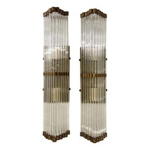 Antique Skyscraper Brass &amp; Glass Rod Home Deco Wall Sconce Lamp Lot of 2 - £722.60 GBP