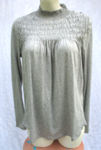 Sundance Gabrielle Dreamer Long Sleeve Top Smocked Yoke Gray Blouse Size Small - £21.39 GBP