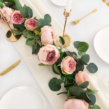 The Veryhome 2 Pcs. Artificial Flowers Garland Eucalyptus Garland, Vintage Pink - £29.86 GBP