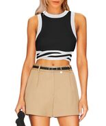 MIHOLL Women&#39;s Sleeveless Contrast Crop Top Cami Shirt Coffee Size L - $360.35 MXN