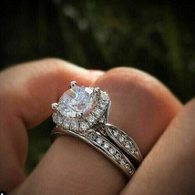 Halo Bridal Wedding Ring 2.50Ct Round Diamond 14k White Gold Finish Set Size 9 - £127.18 GBP