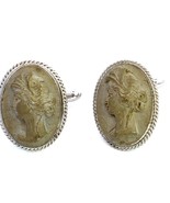 Vintage Sterling Silver Stunning Carved Lava Stone Cameo Cufflinks - $1,218.04 MXN