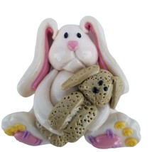 Vintage White Rabbit Holding Teddy Bear Pin Brooch Easter Bunny Molded 2... - £19.64 GBP